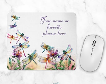 Dragonfly Personalized Mousepad for Workstation, Watercolor Anisoptera Computer Accessory, Colorful Odonata Home Office Insect Decor