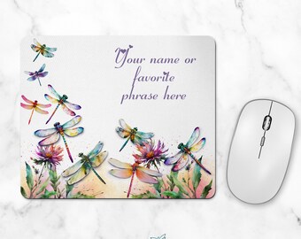 Dragonfly Personalized Mousepad for Workstation, Watercolor Anisoptera Computer Accessory, Colorful Odonata Home Office Insect Decor