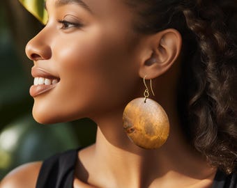 Large Brown Wood Circle Earrings: Rasta Boho Style