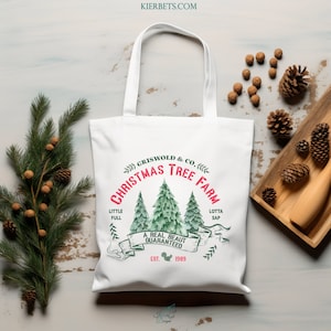 Griswold Christmas Tree Farm Polyester Canvas Tote Bag, Funny Personalized Holiday Shopping Carry All, Eco Friendly Seasonal Resueable Tote