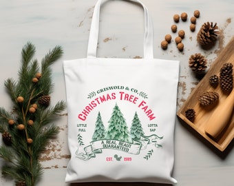 Griswold Christmas Tree Farm Polyester Canvas Tote Bag, Funny Personalized Holiday Shopping Carry All, Eco Friendly Seasonal Resueable Tote
