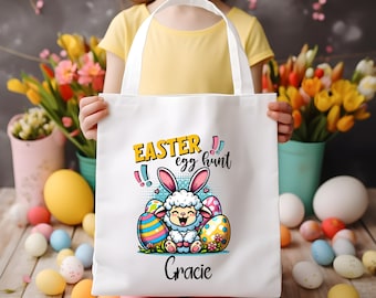 Easter Egg Hunt Lamb Personalized Tote Bags, Eco Friendly Easter Holiday Carry All Totes, Custom Toy Bag Spring Gift Ideas, Gift for Her