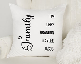 Custom Family Names Personalized Pillow Cover, Decorative Throw Pillow, Wedding, Housewarming, Birthday, Grandmother, Mother's Day Gift