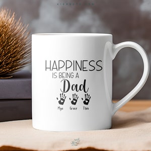Happiness is Being a Grandma, Grandpa, Mom, Dad, Uncle, Aunt, Dog Mom, etc, with Handprints or Paw Prints Mug,  Family Keepsake Ceramic Gift