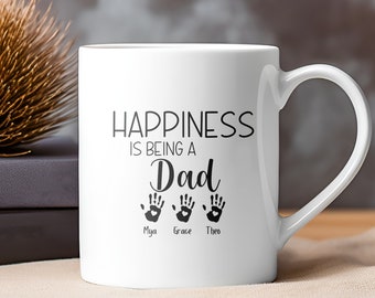 Happiness is Being a Grandma, Grandpa, Mom, Dad, Uncle, Aunt, Dog Mom, etc, with Handprints or Paw Prints Mug,  Family Keepsake Ceramic Gift