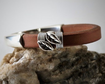 Silver Wrap Half Cuff Bracelet, Silver Cuff Bracelet, Thick Leather Bracelet, Gift for Him, Gift for Her,  Custom Size, Magnetic Bracelet