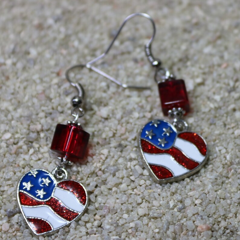 American Flag Heart Patriotic Earrings - Etsy