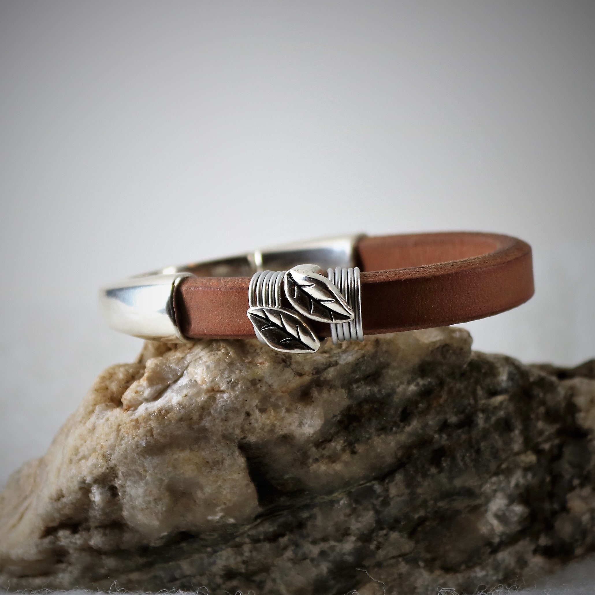 Silver Wrap Half Cuff Bracelet, Silver Cuff Bracelet, Thick Leather
