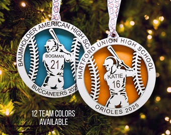 Personalized 3D Baseball Ornament, Engraved Layered Wooden Sports Ornament with Team Name and Custom Text, Senior Night Baseball Jersey Gift