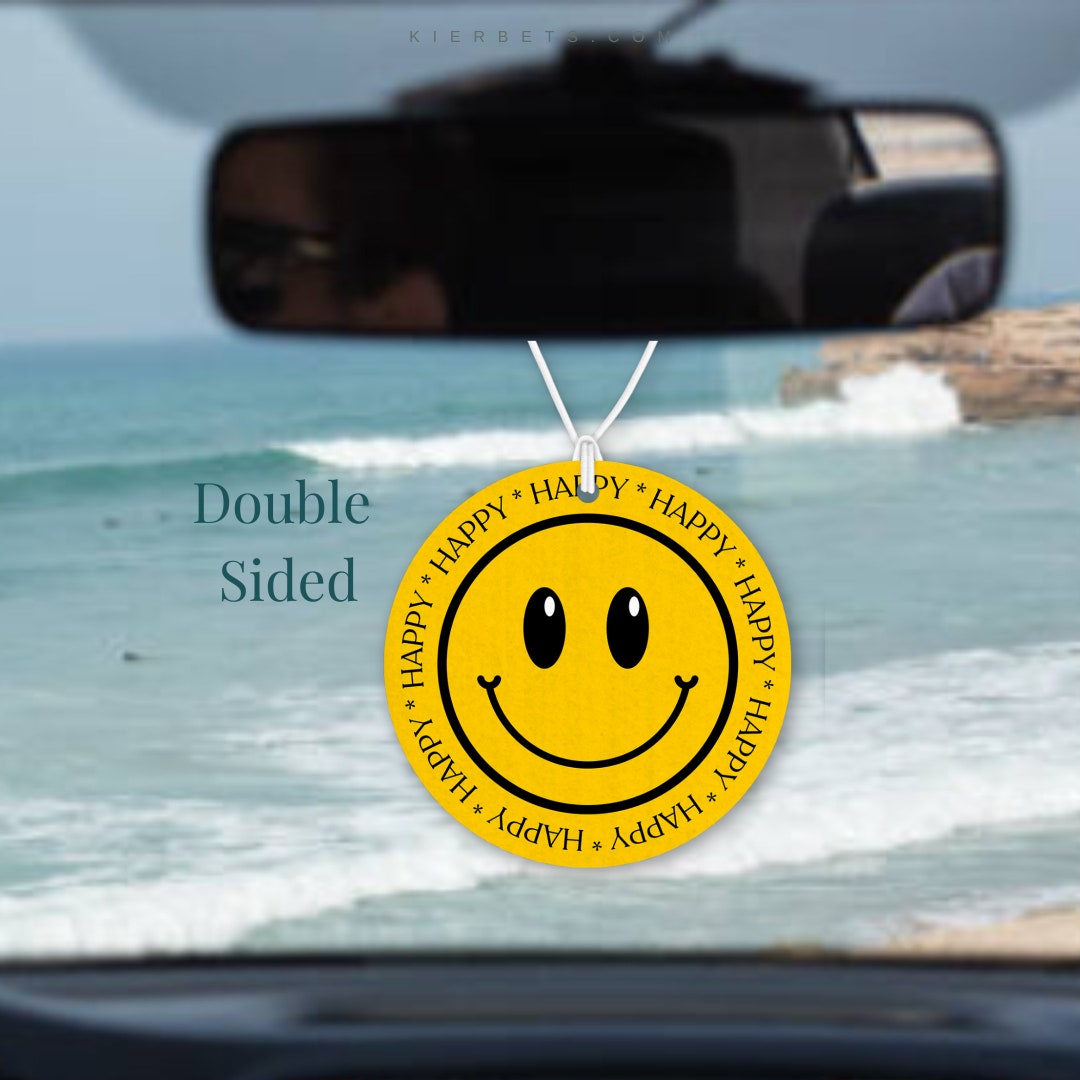 Happy Smiley Face Air Freshener, Double Sided Personalized Vehicle Accessory Gift Idea, Freshies