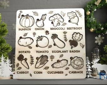 Vegetables Children Puzzle, Learning Exploring, Practice Problem Solving, Cognitive Skills, Kids Birthday Gift, Laser Cut Baltic Birch Wood