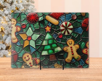 Christmas Cookies Stained Glass Personalized Holiday Tempered Glass Cutting Board, Modern Chopping Tray, Charcuterie Board, Custom Gift