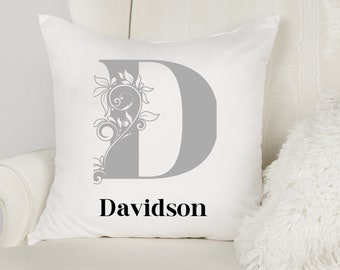 Vine Monogram Pillow  Cover, Unique Two Toned Cushion Cover, Gray and Black Home Decor Design