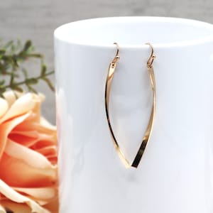 Curved Silver or Gold Rectangle Earrings on French Ball Ear Wires, Long Twisted Elegant Classic Earrings, Geometric Minimalist, Gift for Her
