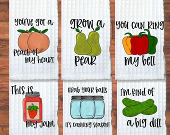 Funny Vedgetables Waffel Weave Dish Towels  , Micro Fiber Kitchen Towels, Veggie Sayings Single or Sets, Home Decor  Hostess, Birthday Gift