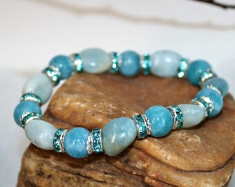 Aquamarine Nugget and Crystal Stretch Bracelet