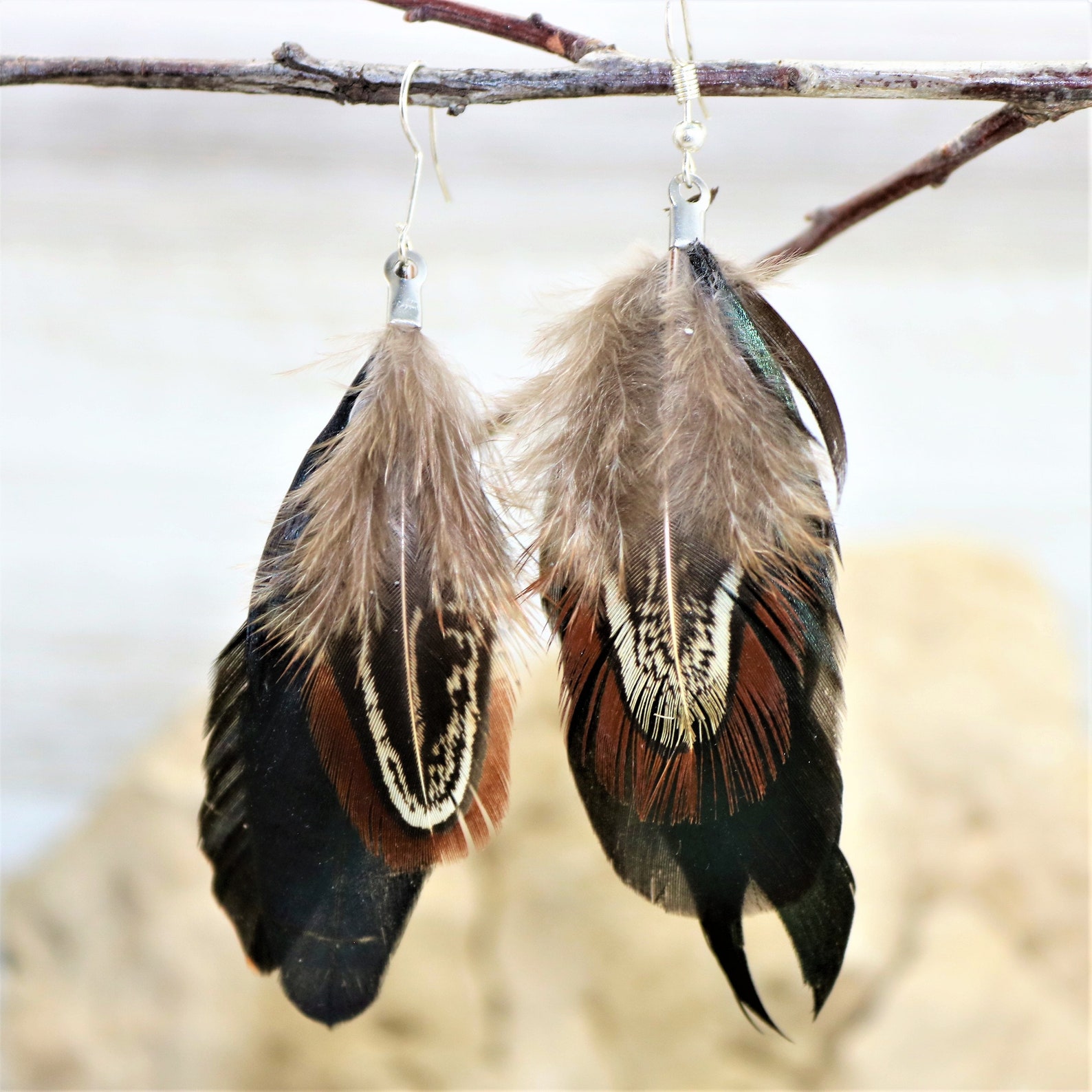 Natural feather earrings Clearance