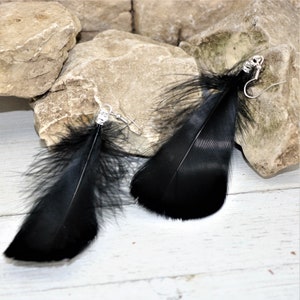 Natural Black Feather Earrings, Bohemian Festival Style Earrings, Boho Chic Feather Earrings, Gift for Her