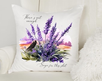 Blossoming Sage Feather Pillow Covers, With Or Without Saying Purple Sunrise Natural or White Cover Square, Home Decor,  Houseware, Mom Gift