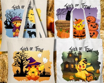 Halloween Trick or Treat Pokemon Bag,  Personalized Spooky Reusable  Canvas Tote  Candy Bag, Strong Seasonal Reinforced