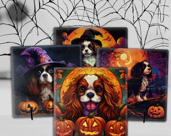Cavalier King Charles Spaniel Halloween Tempered Glass Cutting Board, Spooky Fall CKCS Charcuterie Platter, Functional Kitchen Home Decor
