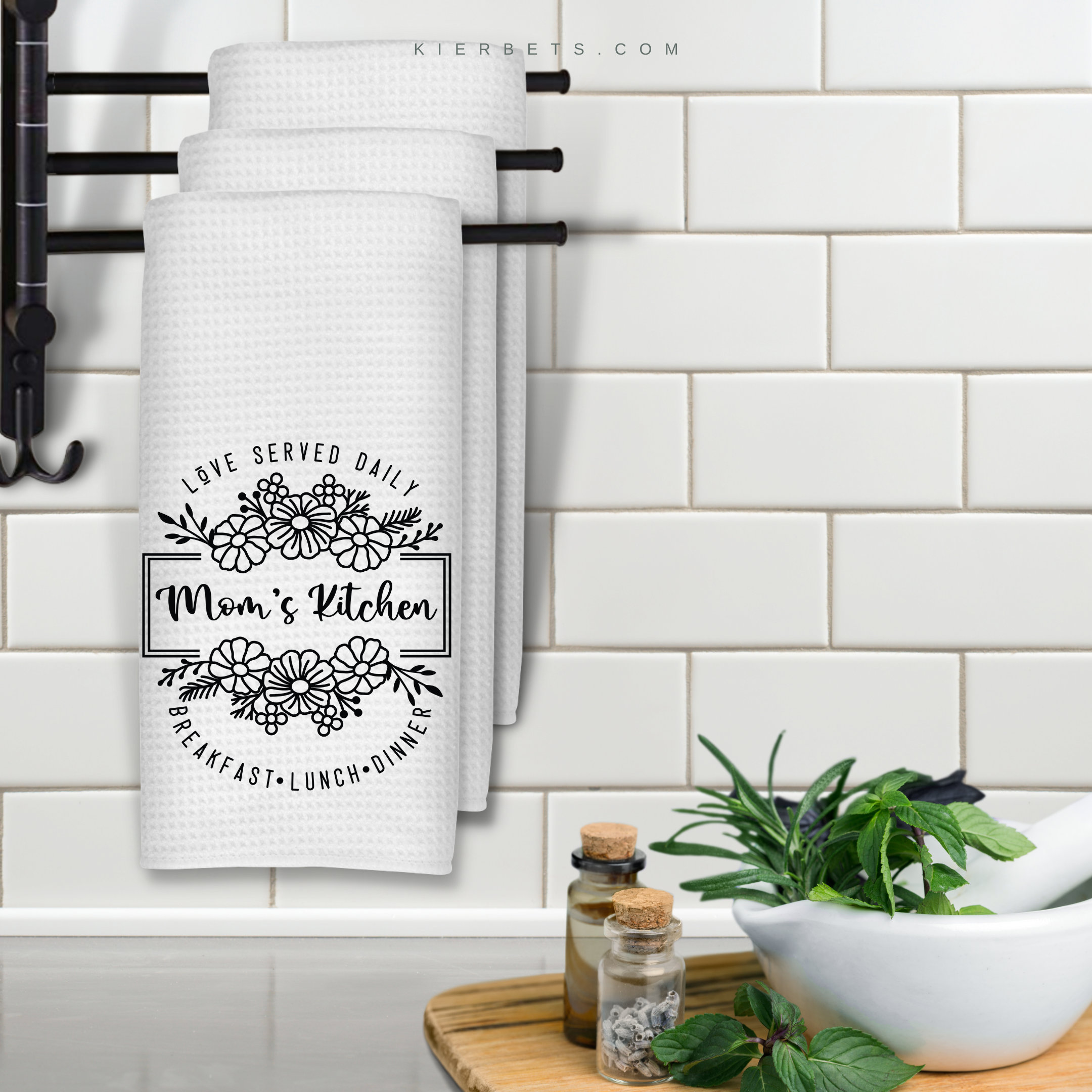 Mom's Kitchen Towel Farmhouse Decor, Love Served Daily Open 24 Hours and  Made With Love, Bon Appetit Waffel Weave Micro Fiber Dish Towels