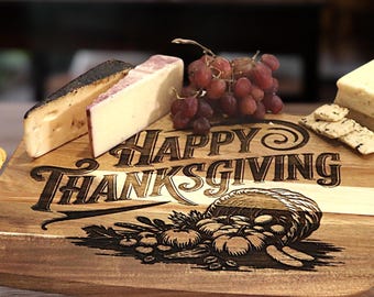 Personalized Thanksgiving Charcuterie Board, Engraved Wood Serving Tray