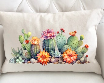 Sonora Desert Cactus Pillow Covers, Blooming Saguaro Natural or White Cover, Home Decor, Motor Home, RV, Houseware, Mom Gift