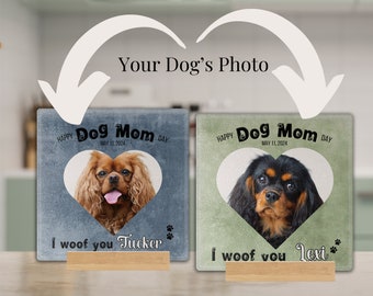 Custom Dog Mom Photo Personalized Tempered Glass Cutting Board, Mothers Day Memory Keepsake Charcuterie Platter, Functional Kitchen Decor