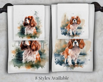 Cavalier King Charles Spaniel Kitchen Towel and Dish Cloth Set or Single, CKCS Waffel Weave Spaniel, Dog Mom Animal lover Gift