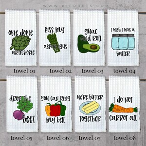 Funny Vedgetables Kitchen Towels, Veggie Puns Kitchen Decor Hand Towel, Motor Home, RV, Housewarming, Wedding Shower, Hostess Gift, Mom Gift