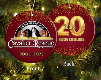 Cavalier King Charles Spaniel Christmas Tree Ornament, GCCR 20th Anniversary Tree Decoration, Ceramic Double Sided Holiday Hanging Deco