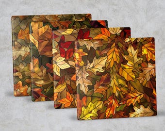 Stained Glass Fall Leaves Coaster, Autumn Home Decor