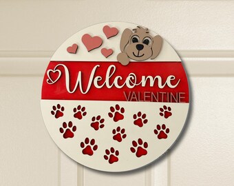 Dog Valentine's Day Sign, Paw Print Door Hanger, Farmhouse Decor