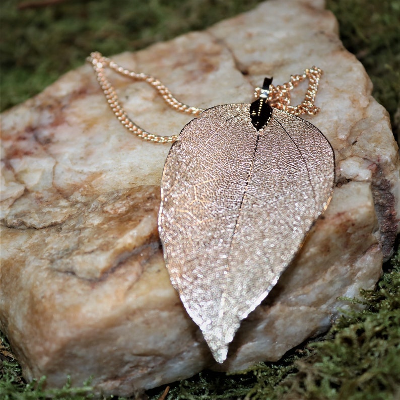 Rose Gold Leaf Pendant Fall Leaf Pendant Long Necklace Etsy