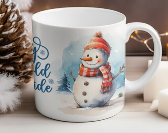 Baby It's Cold Outside Mug, Snowman on Both Sides with Blue Lettering, Christmas Holiday Coffee Drinkware Gender Neutral Gift