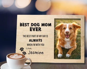 Personalized Engraved Photo Frame, Dog Mom Custom Wooden Minimalist Desktop Picture Display, Home or Office, Mothers Day, Birthday Gift