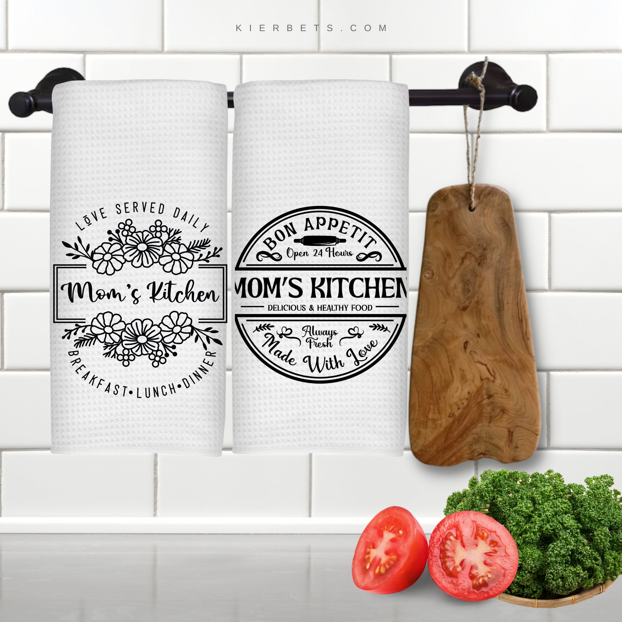 Mom's Kitchen Towel Farmhouse Decor, Love Served Daily Open 24 Hours and  Made With Love, Bon Appetit Waffel Weave Micro Fiber Dish Towels