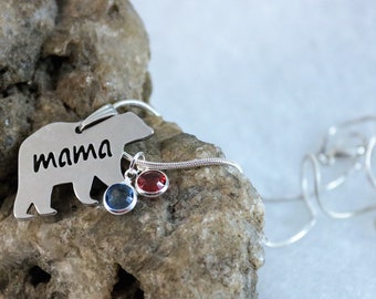 Personalized Mama Bear Necklace, Mom Children Birthstone Necklace, Grandmother Birthday Christmas Gift, Sister, Aunt Gifts, Mothers Day