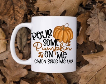 Personalized Fall Pumpkin Spice Mug, Thanksgiving Dinnerware Autumn Themed Coffee, Tea Hot Chocolate Drinkware