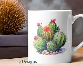 Blooming Desert Cactus Mug, Your Choice of 9 Blooming Cacti Graphics including Barrel, Saguaro and Prickly Pear, South Western Home Decor