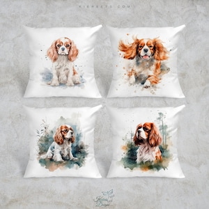 Cavalier King Charles Watercolor Silky Pillow Cover, CKCS Decorative Throw Pillow, Dog Lover Gift, Animal Lover Decor Housewarming, Birthday