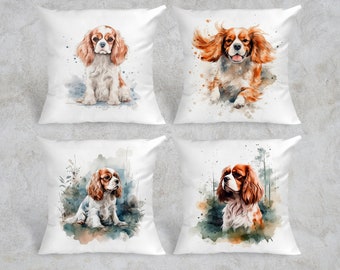 Cavalier King Charles Watercolor Silky Pillow Cover, CKCS Decorative Throw Pillow, Dog Lover Gift, Animal Lover Decor Housewarming, Birthday