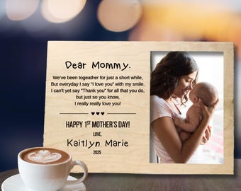 Personalized Engraved Photo Frame, First Mothers Day Desktop Picture Display Home or Office, Mothers Day Note from Newborn Baby, New Child