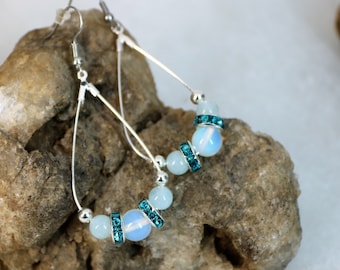 Aquamarine and Opal Teardrop Earrings