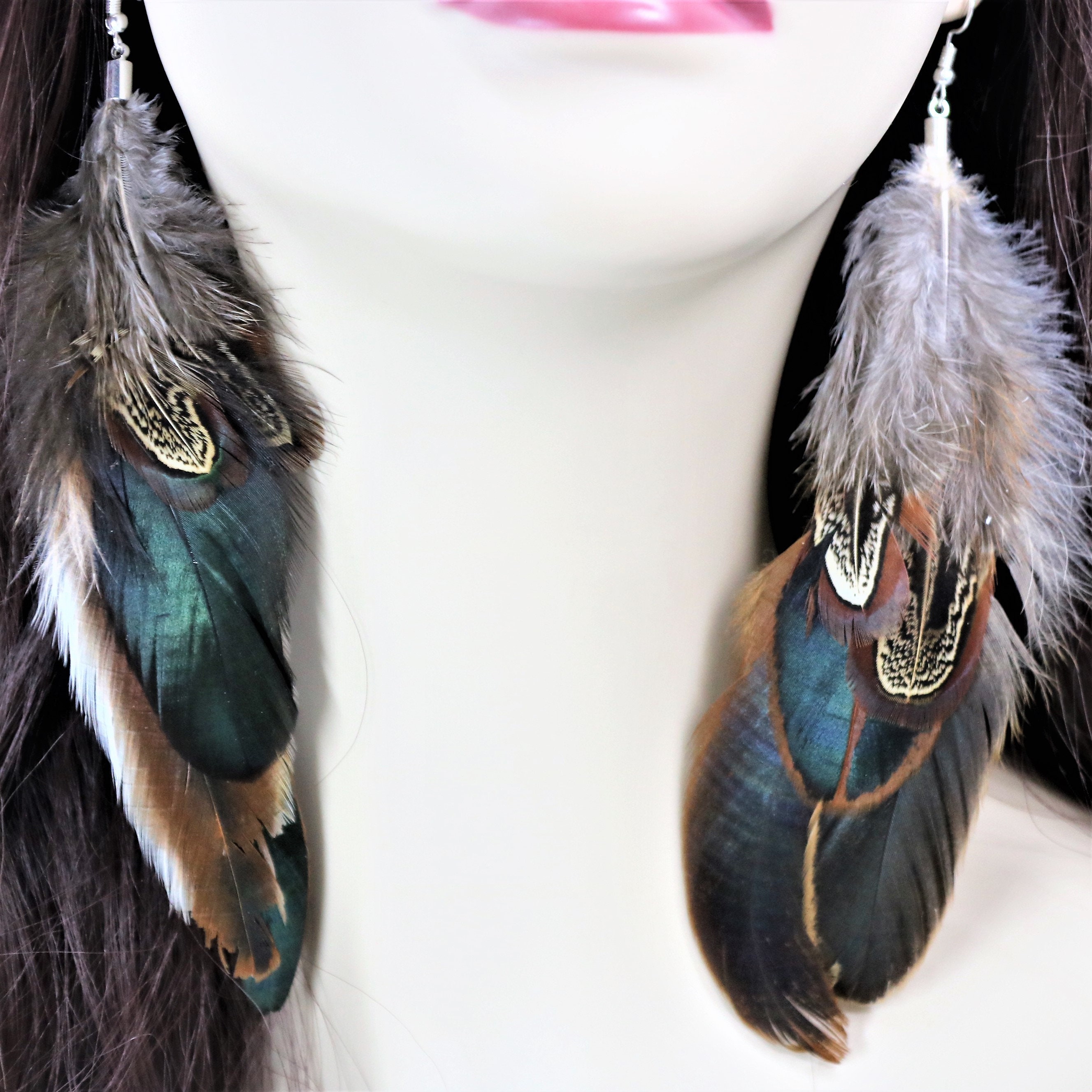 Real feather earrings Feather earrings Feather Boho Natural feather Jewellery Festival Statement earrings Bohemain style