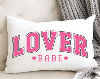 Valentines Day Lover Babe Lumbar Pillow Cover, Pink Romantic Farmhouse Cottage or Brilliant White Throw Cushion Cover Gift, February Love