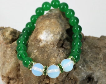 Jade and Opal Stretch Bracelet, Healing Stone Bracelet, Natural Jade Bracelet, Gift for Her, May Birthday