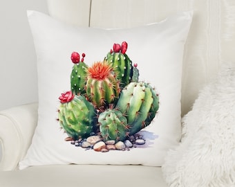 Sonora Desert Cactus Pillow Covers, Blooming Saguaro Natural or White Cover Square, Home Decor, Motor Home, RV, Houseware, Mom Gift