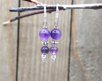 Amethyst Earrings, Unique Gemstone Dangle Ear Wire Jewelry, February Birth Stone, Gift for Her, Valentines Gift